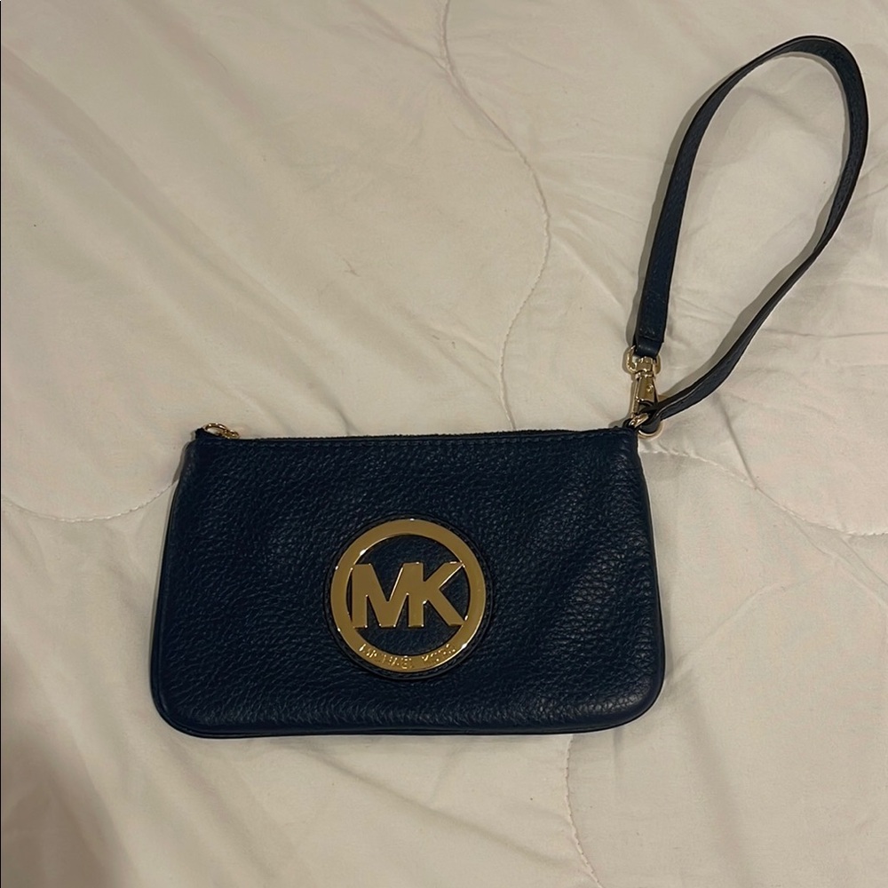 Michael Kors Blue and Gold Wristlet Clutch